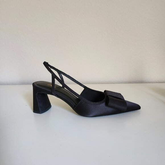 ZARA Bow Block Heel Slingbacks | Black - Picture 3 of 9